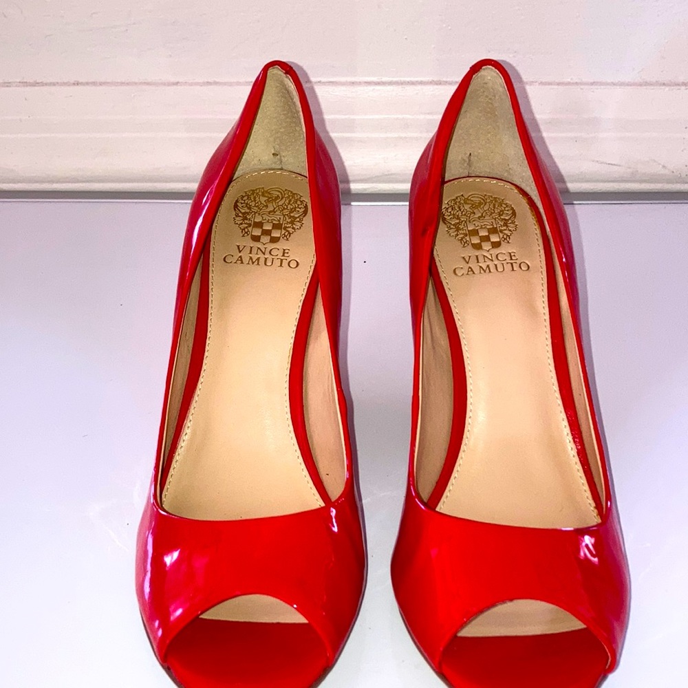 Vince Camuto Peep Toe Orange Wedge Pumps
